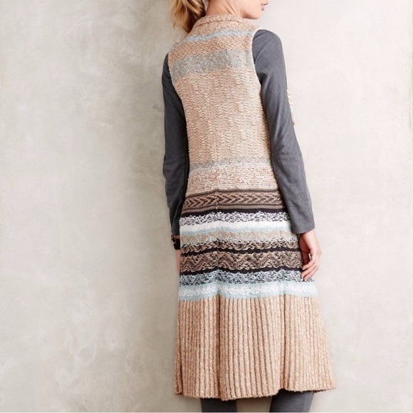 Anthropologie SLEEPING ON SNOW Oullins Jacquard Vest Duster Sweater Sz M/L - Picture 2 of 8